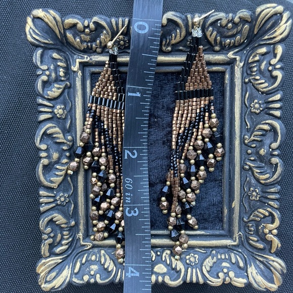 Vintage Chipita Breaded Earrings Gold Black - Picture 2 of 5